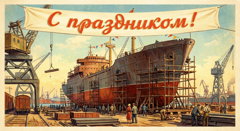 Создать открытку-картинку с поздравлением на День кораблестроителя с помощью нейросети
