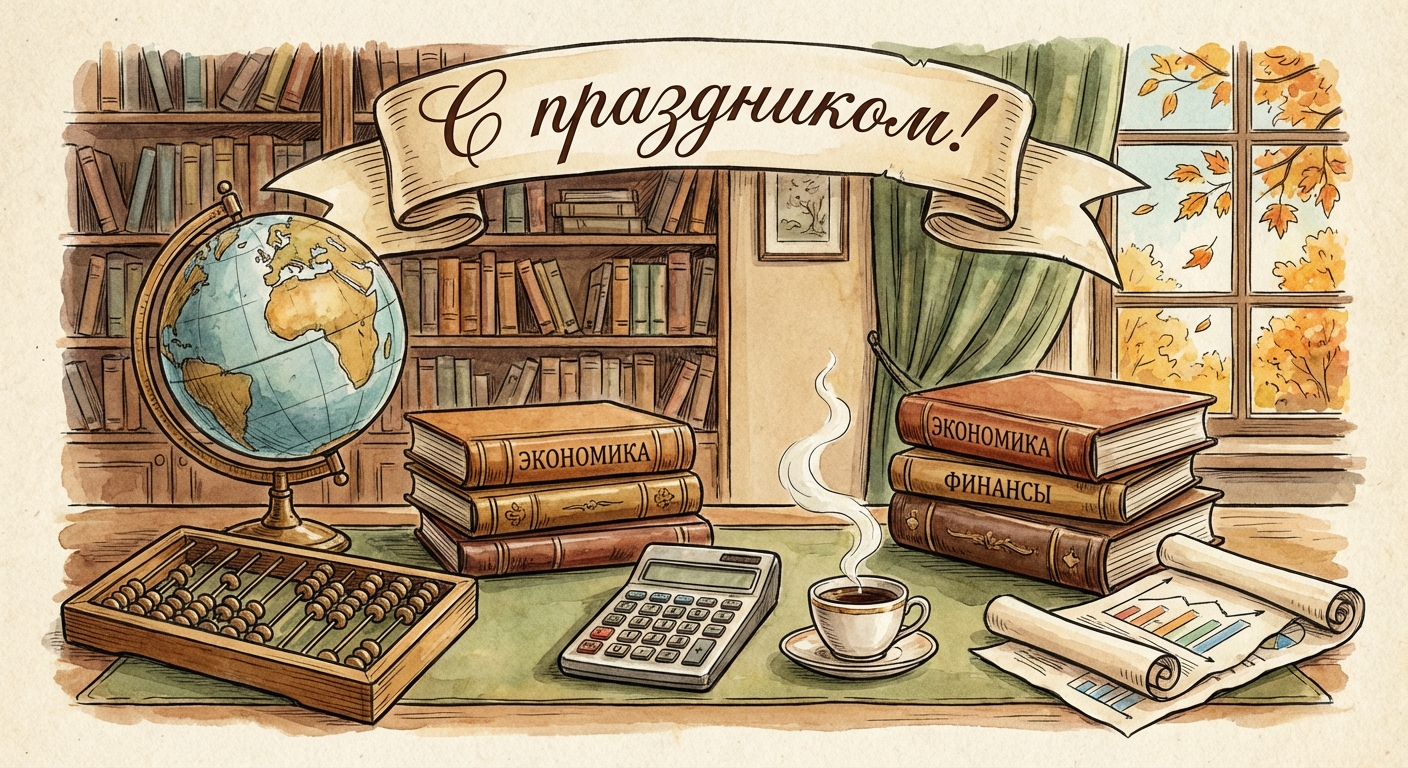 Создать открытку-картинку с поздравлением на День экономиста с помощью нейросети