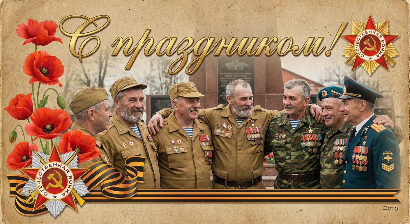 Создать открытку-картинку с поздравлением на День ветеранов боевых действий с помощью нейросети