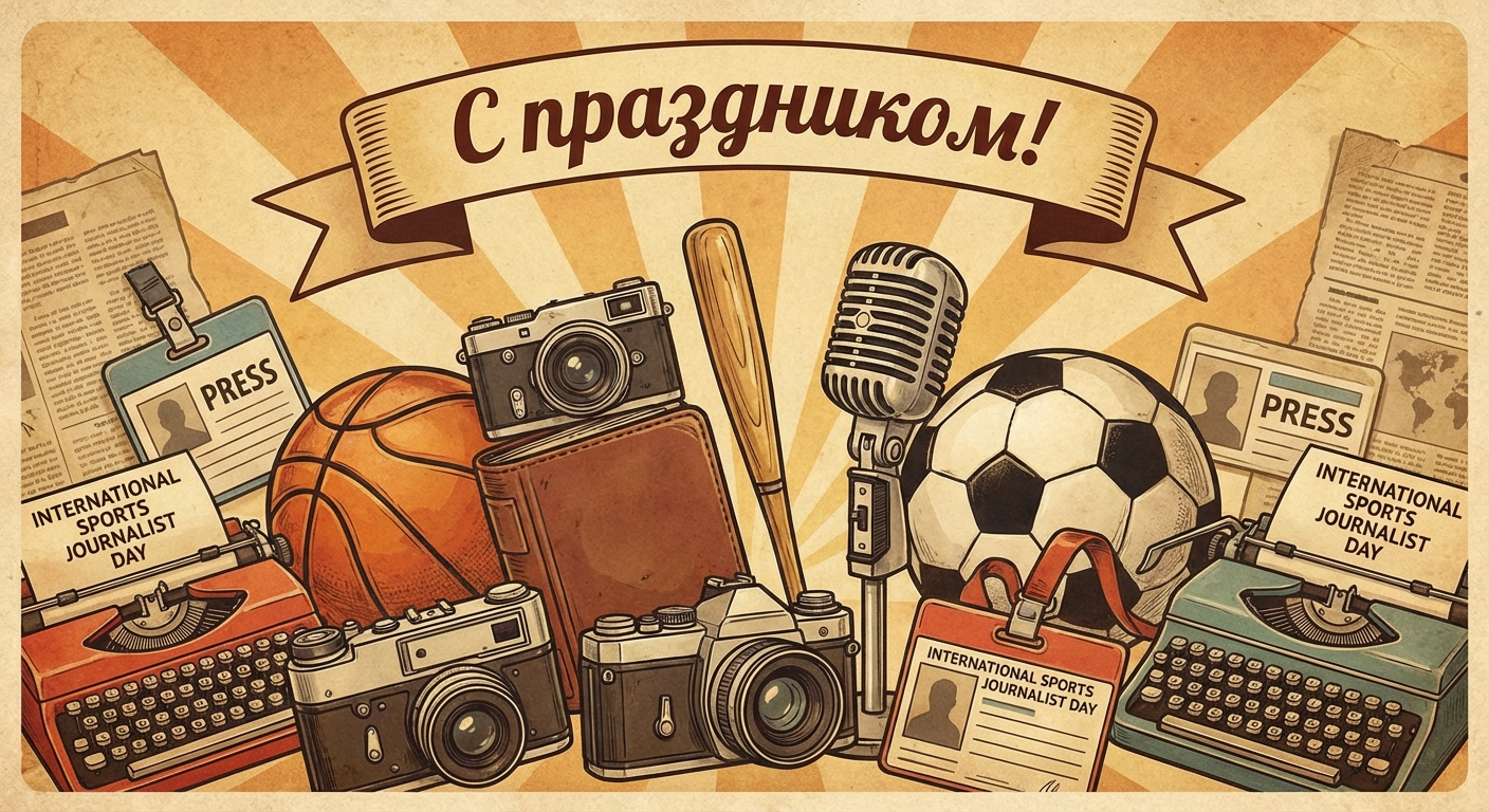 Создать открытку-картинку с поздравлением на Международный день спортивного журналиста с помощью нейросети
