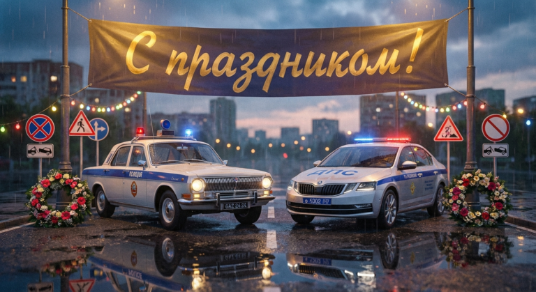 Создать открытку-картинку с поздравлением на День ГИБДД (ГАИ) с помощью нейросети