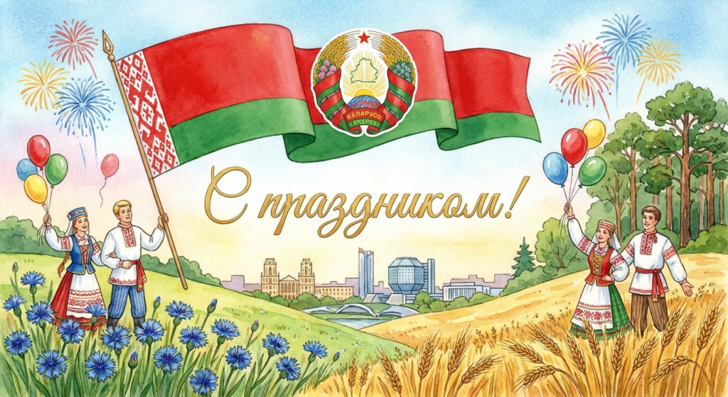 Создать открытку-картинку с поздравлением на День Независимости Республики Беларусь с помощью нейросети