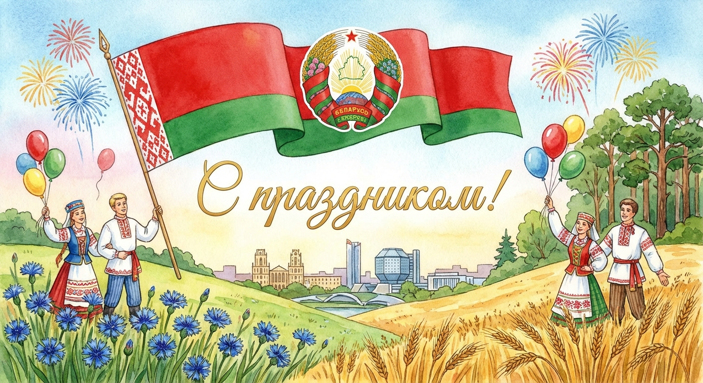 Создать открытку-картинку с поздравлением на День Независимости Республики Беларусь с помощью нейросети