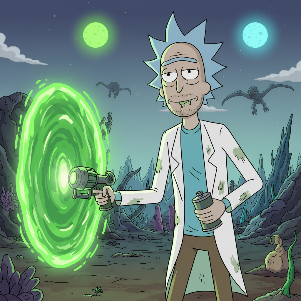 Сгенерировать фото или селфи в стиле сериала "Рик и Морти"