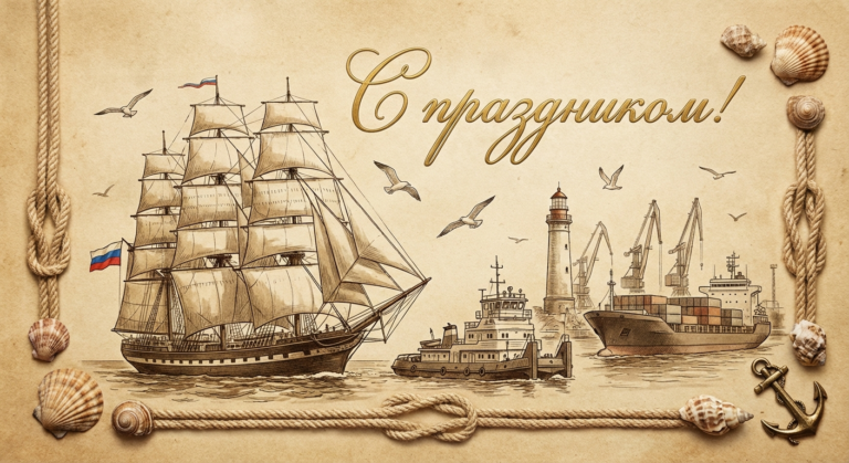 Создать открытку-картинку с поздравлением на День работников морского и речного флота с помощью нейросети