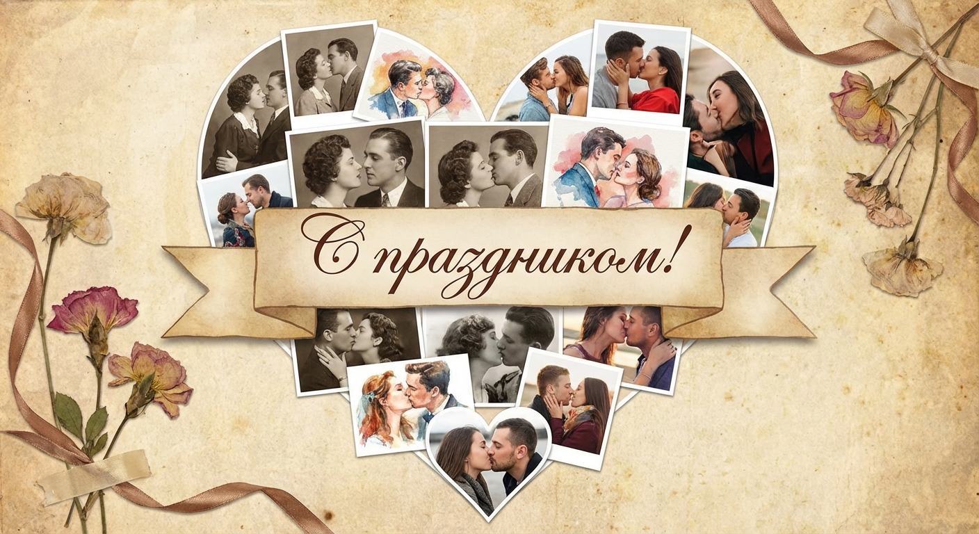Создать открытку-картинку с поздравлением на Всемирный день поцелуя с помощью нейросети
