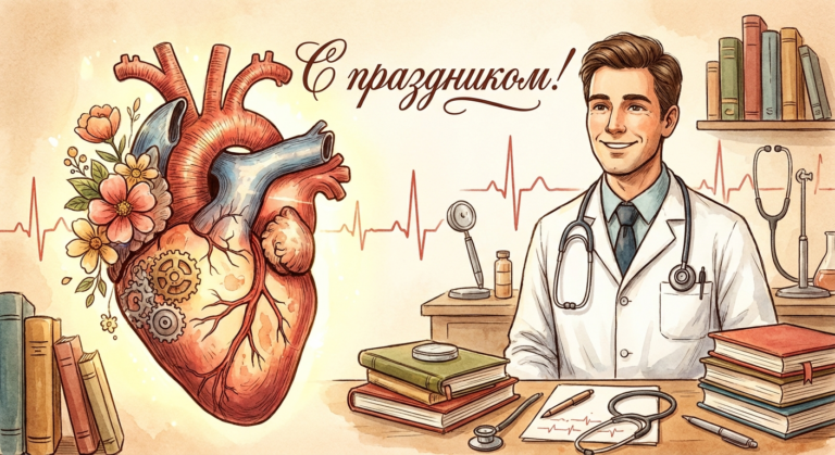 Создать открытку-картинку с поздравлением на День кардиолога с помощью нейросети