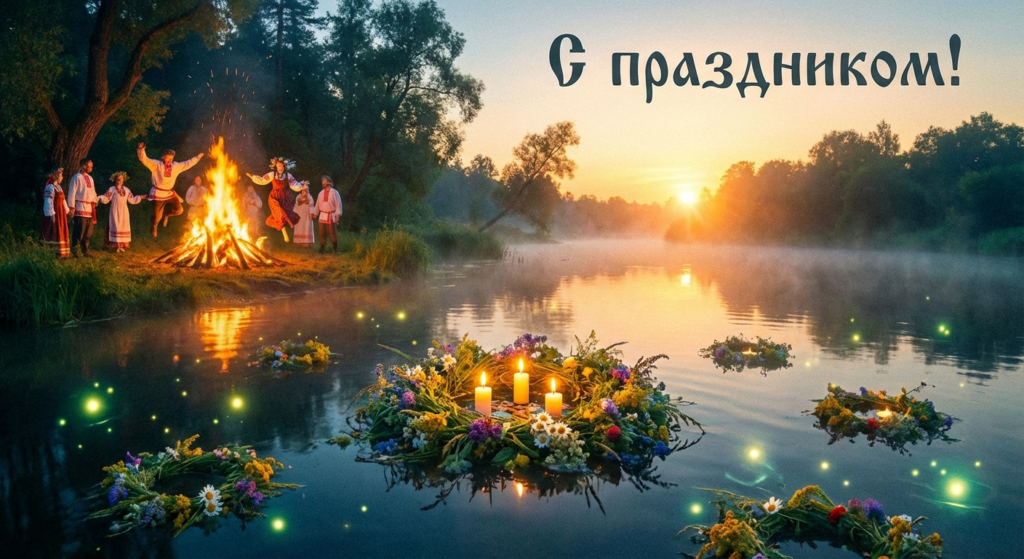 Создать открытку-картинку с поздравлением на Иван Купала с помощью нейросети