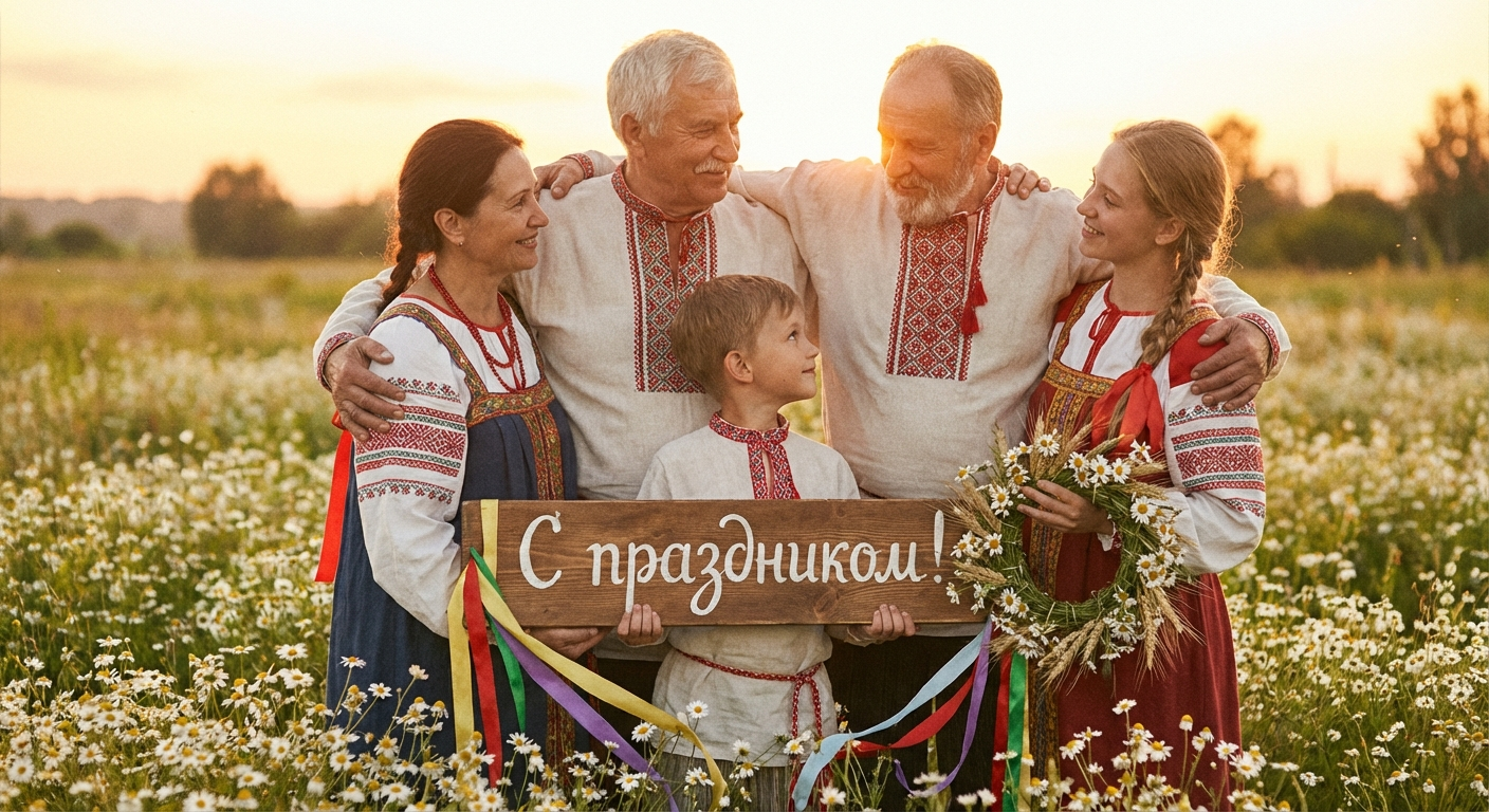 Создать открытку-картинку с поздравлением на Всероссийский день семьи, любви и верности с помощью нейросети