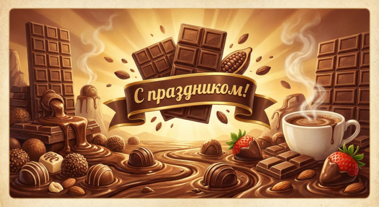 Создать открытку-картинку с поздравлением на Всемирный день шоколада с помощью нейросети