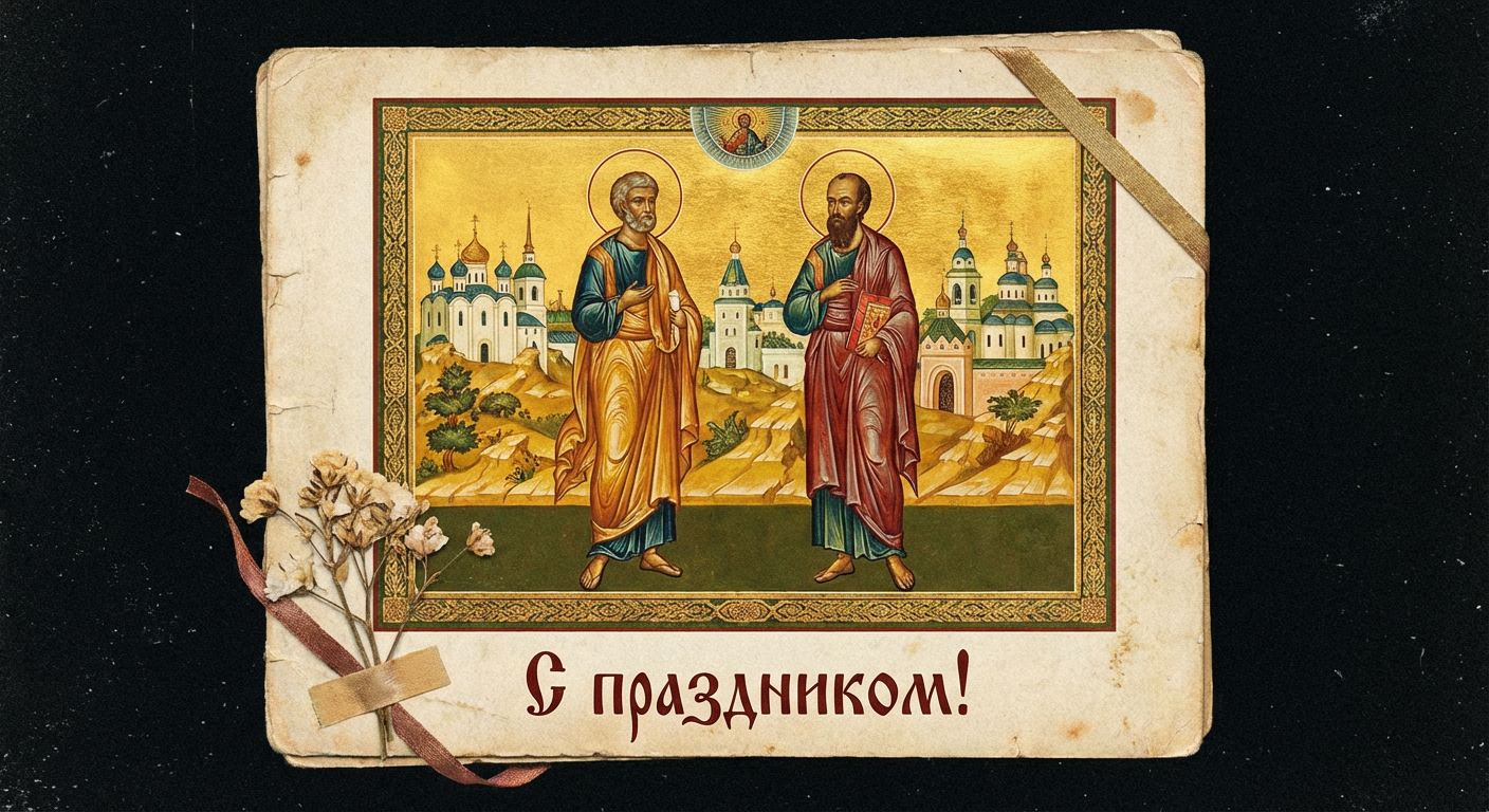 Создать открытку-картинку с поздравлением на День Петра и Павла с помощью нейросети