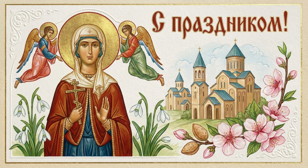 Создать открытку-картинку с поздравлением на День Святой Нины с помощью нейросети