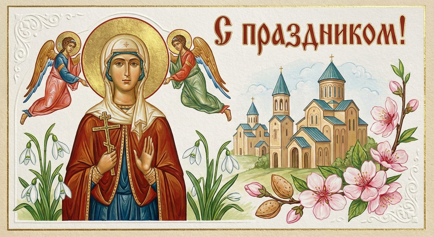 Создать открытку-картинку с поздравлением на День Святой Нины с помощью нейросети
