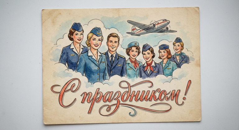 Создать открытку-картинку с поздравлением на День бортпроводника с помощью нейросети
