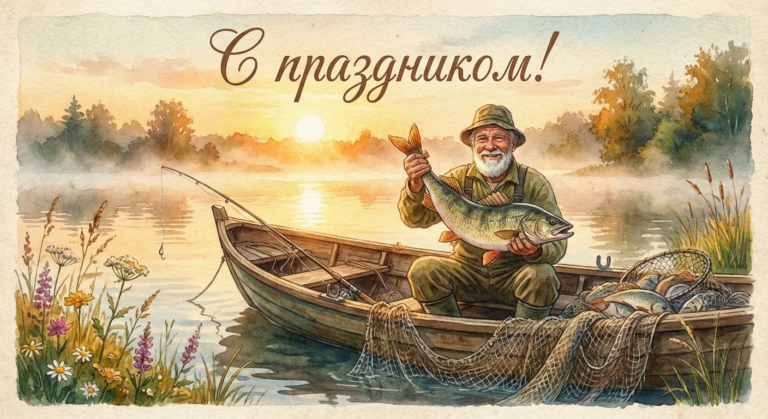 Создать открытку-картинку с поздравлением на День рыбака с помощью нейросети