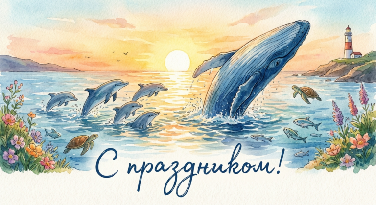 Создать открытку-картинку с поздравлением на Всемирный день китов и дельфинов с помощью нейросети