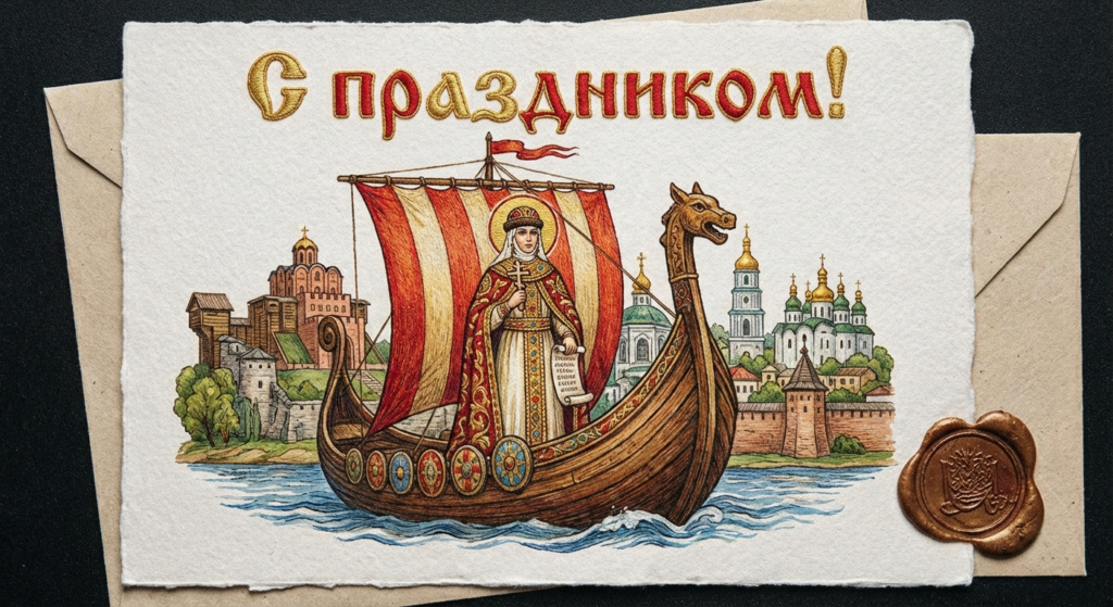 Создать открытку-картинку с поздравлением на День княгини Ольги с помощью нейросети