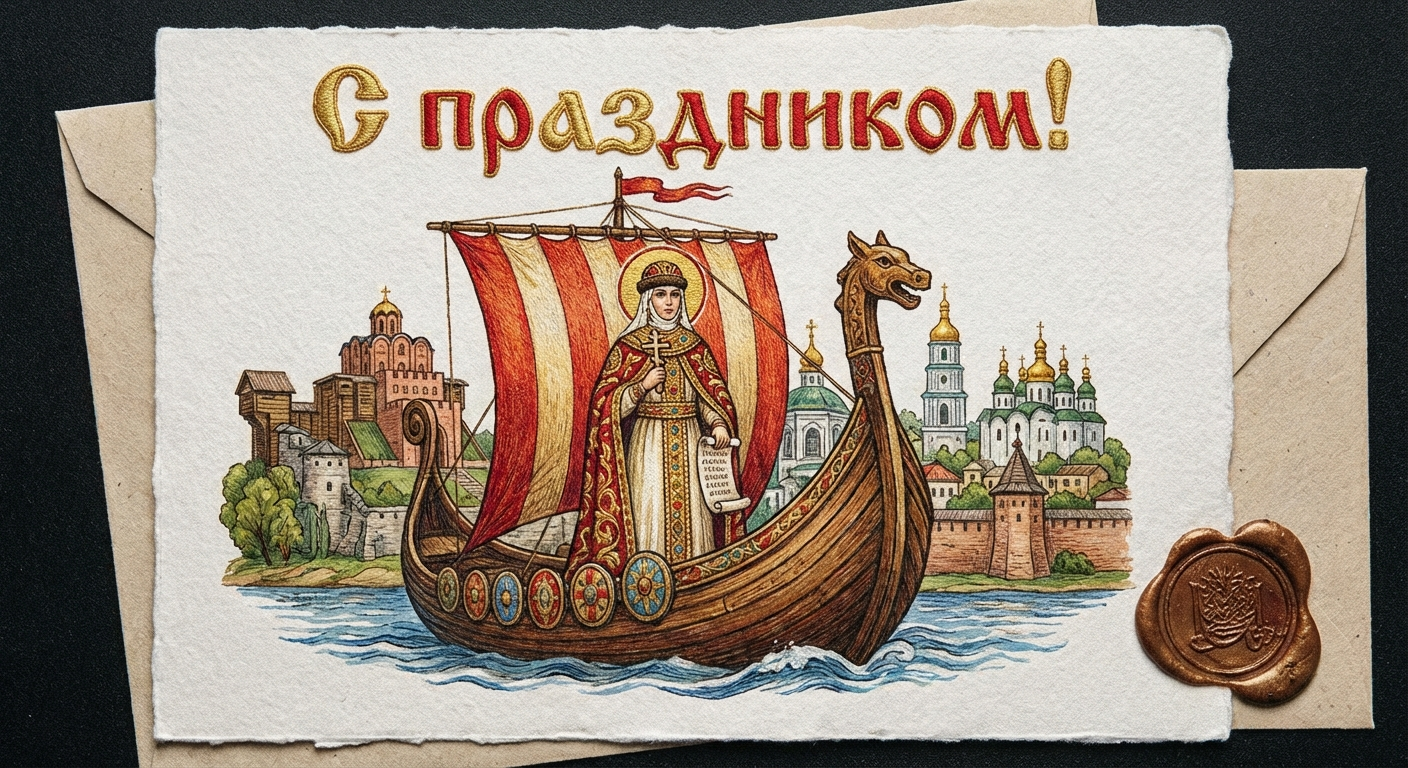 Создать открытку-картинку с поздравлением на День княгини Ольги с помощью нейросети