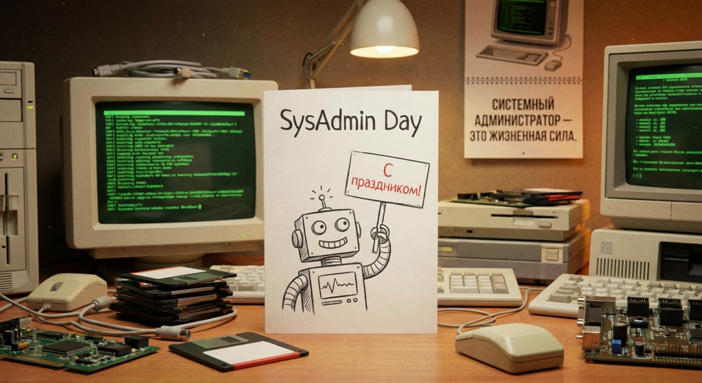 Создать открытку-картинку с поздравлением на День системного администратора с помощью нейросети