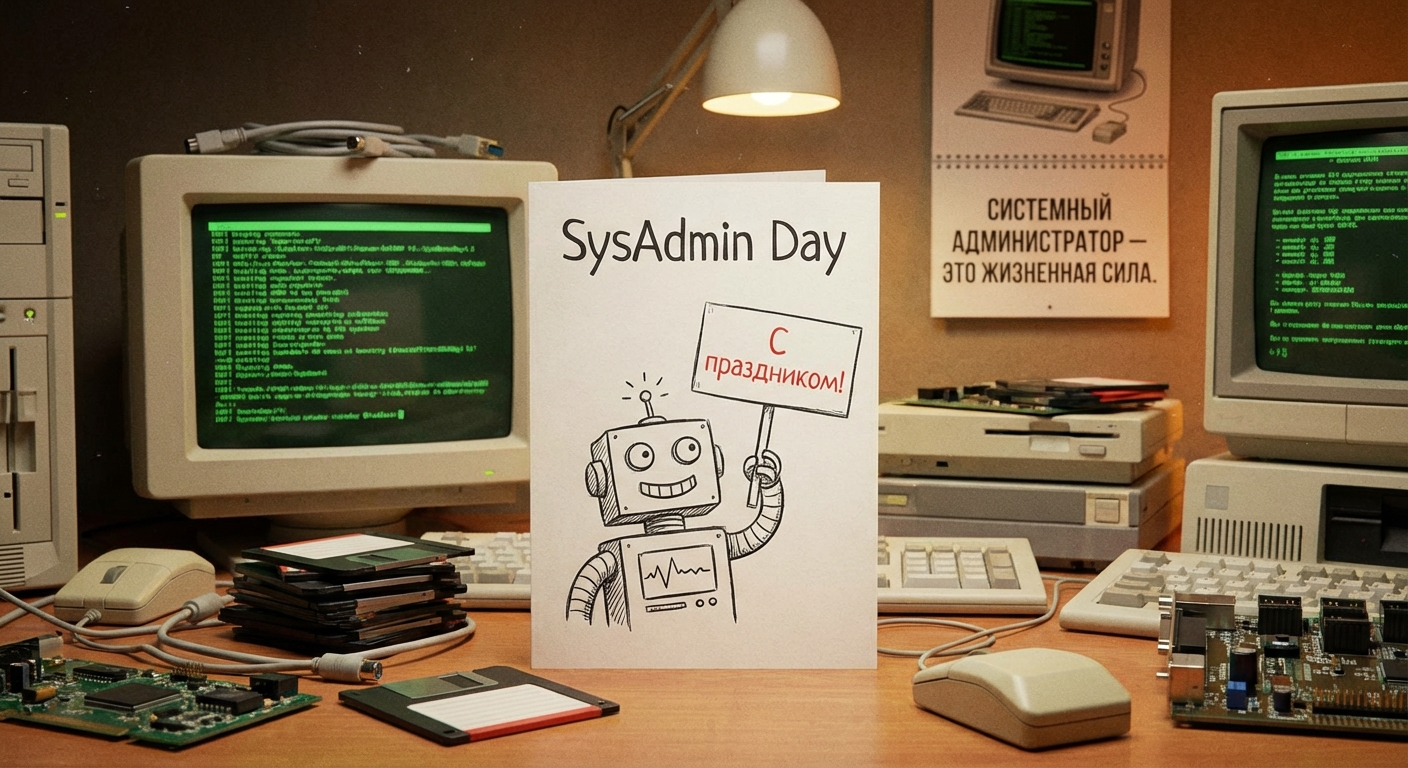 Создать открытку-картинку с поздравлением на День системного администратора с помощью нейросети