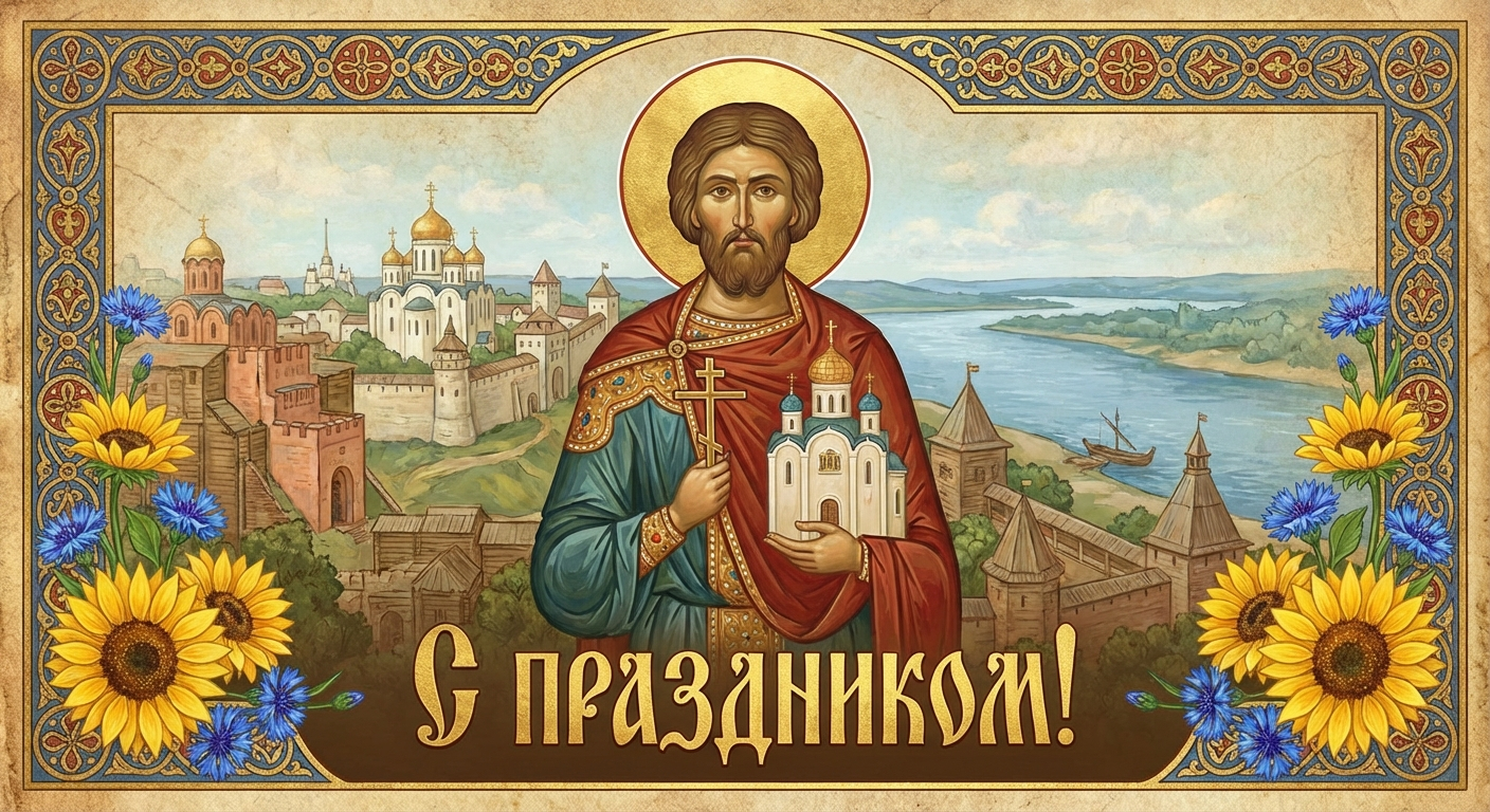 Создать открытку-картинку с поздравлением на День Святого Владимира с помощью нейросети