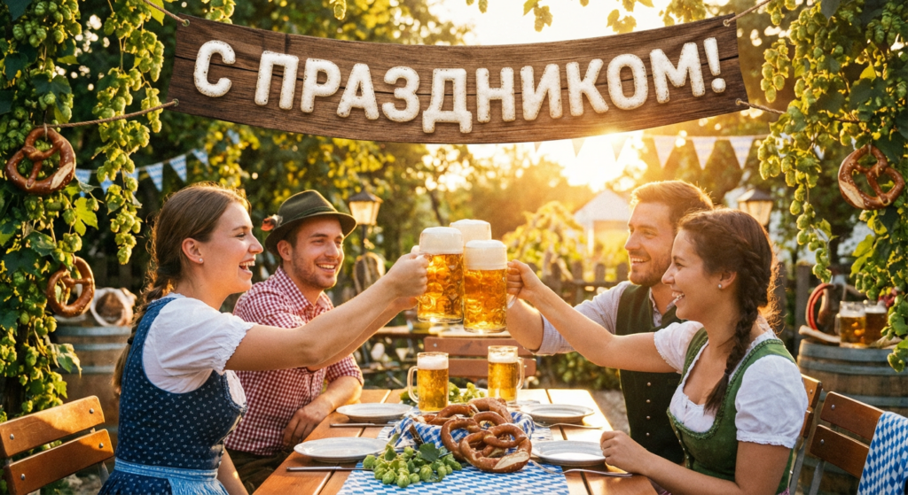 Создать открытку-картинку с поздравлением на Международный день пива с помощью нейросети