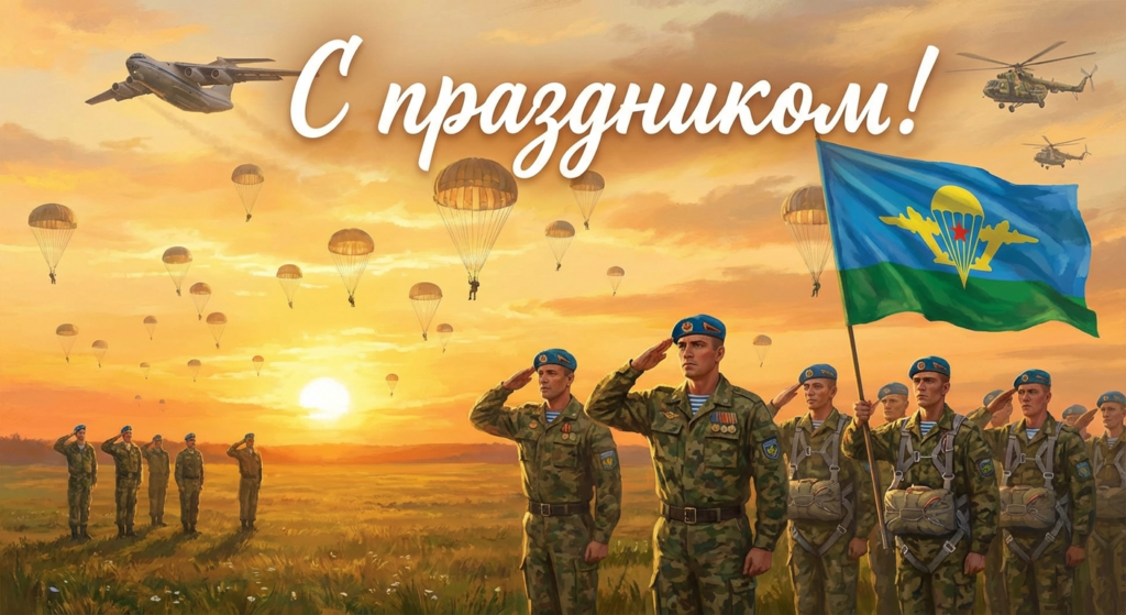 Создать открытку-картинку с поздравлением на День воздушно-десантных войск (День ВДВ) с помощью нейросети