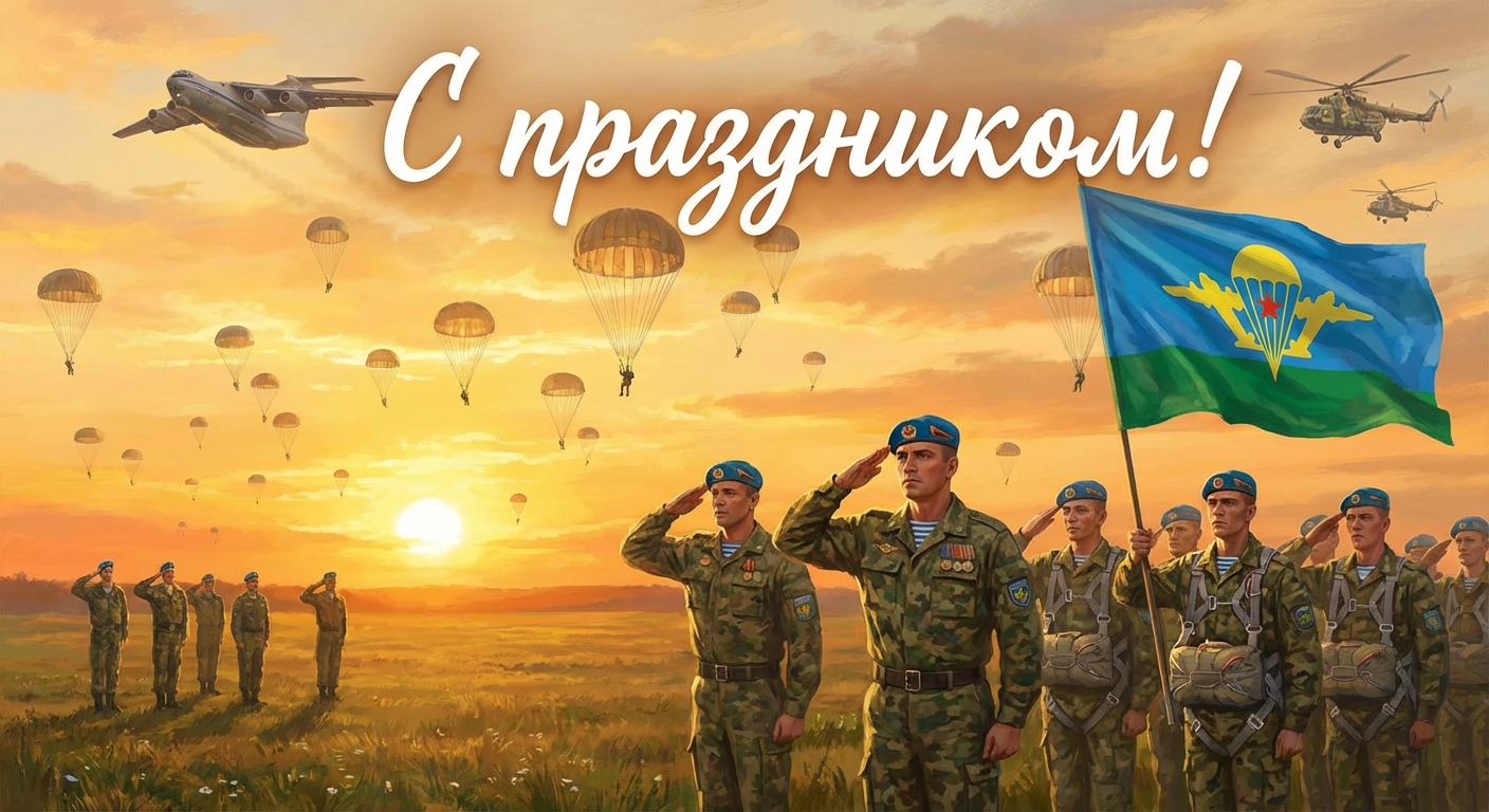 Создать открытку-картинку с поздравлением на День воздушно-десантных войск (День ВДВ) с помощью нейросети