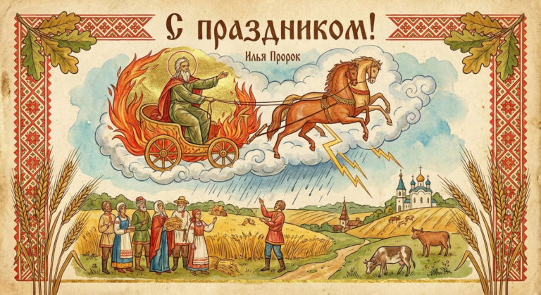 Создать открытку-картинку с поздравлением на Ильин день с помощью нейросети