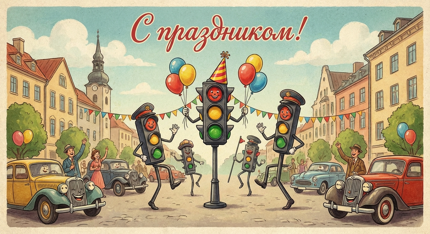 Создать открытку-картинку с поздравлением на Международный день светофора с помощью нейросети
