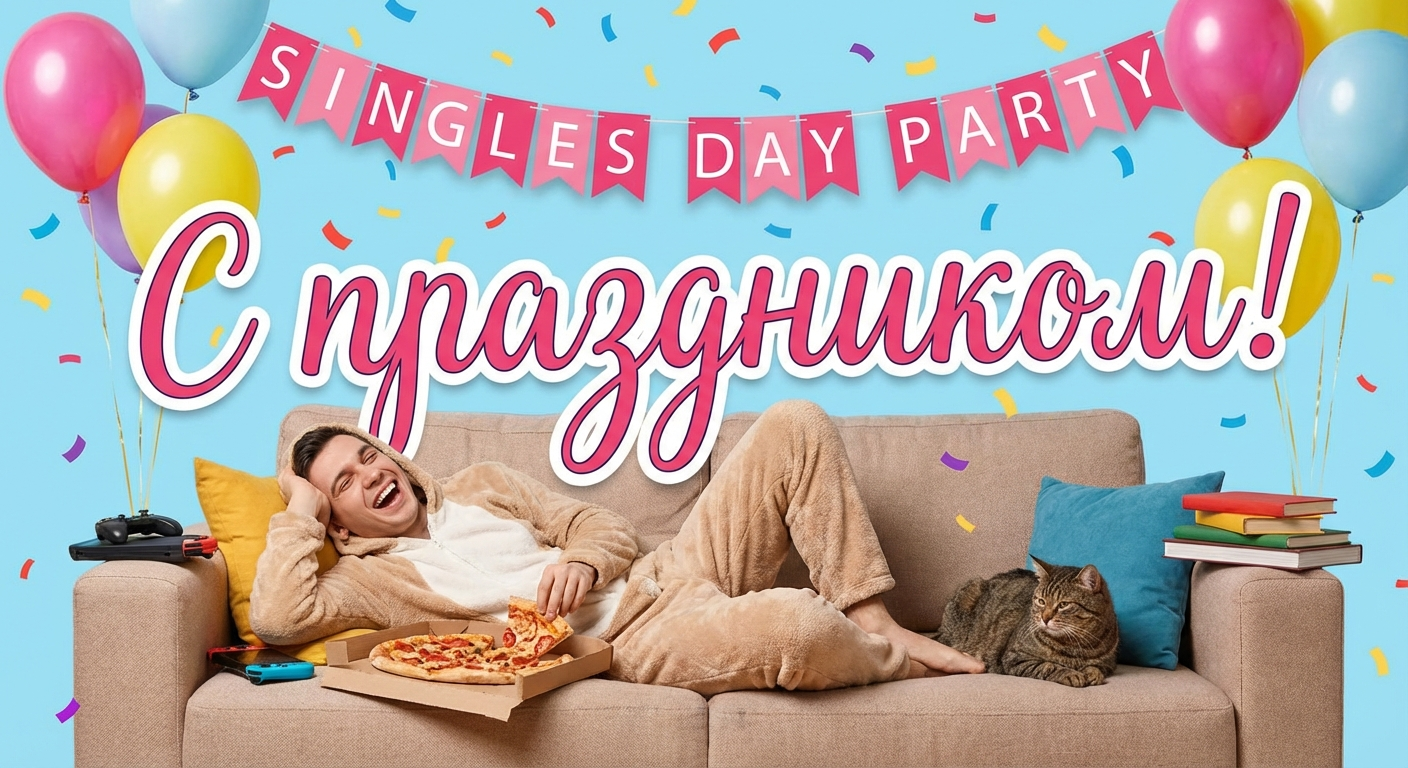 Создать открытку-картинку с поздравлением на День холостяка с помощью нейросети