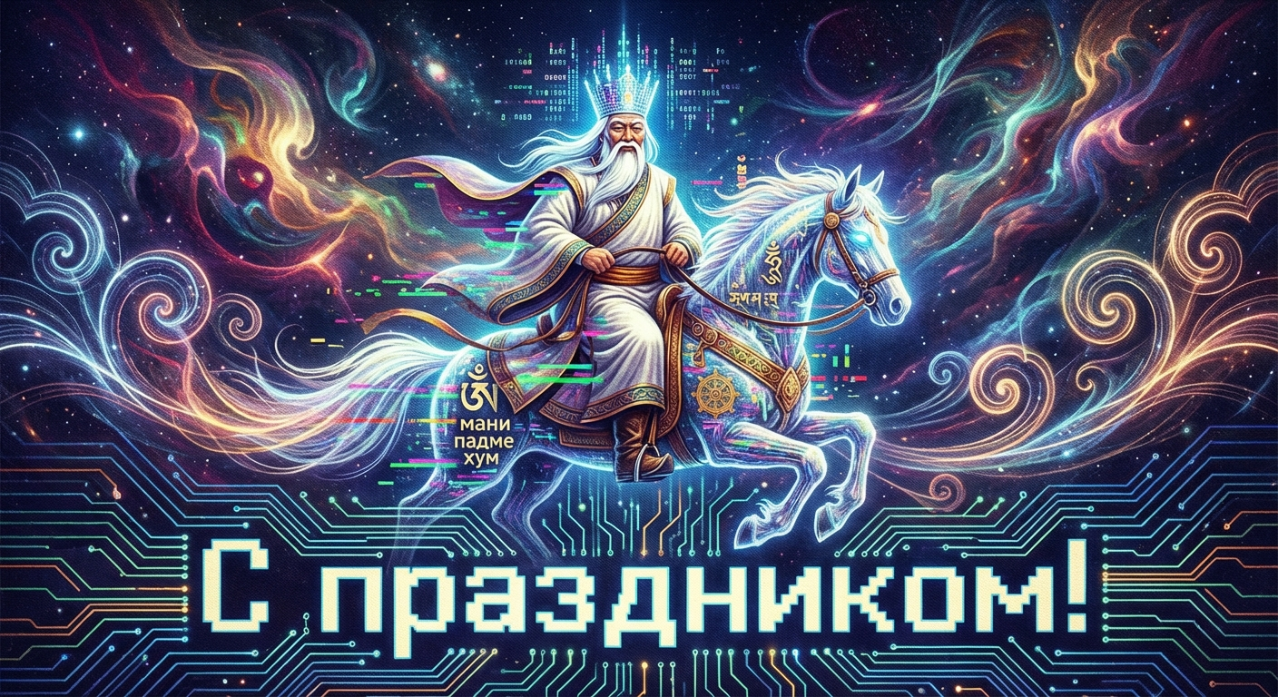 Создать открытку-картинку с поздравлением на Сагаалган (Буддийский Новый год) с помощью нейросети