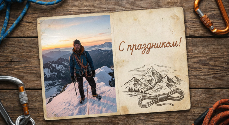 Создать открытку-картинку с поздравлением на Международный день альпинизма с помощью нейросети