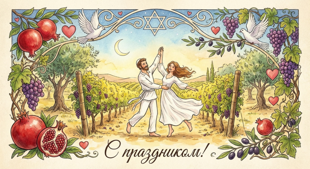 Создать открытку-картинку с поздравлением на Ту бе-Ав — день любви с помощью нейросети