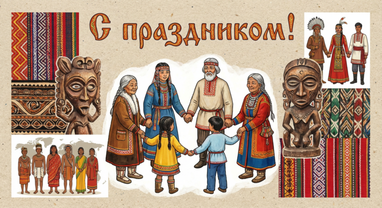 Создать открытку-картинку с поздравлением на Международный день коренных народов мира с помощью нейросети