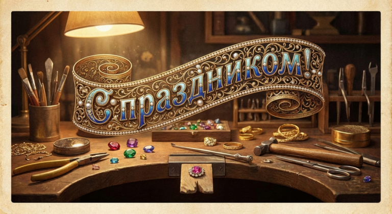 Создать открытку-картинку с поздравлением на День ювелира с помощью нейросети