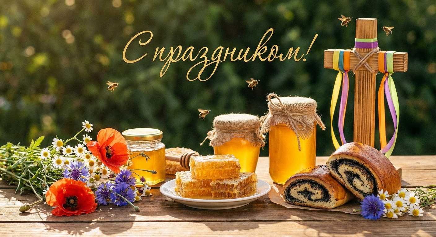 Создать открытку-картинку с поздравлением на Медовый (Первый) Спас с помощью нейросети