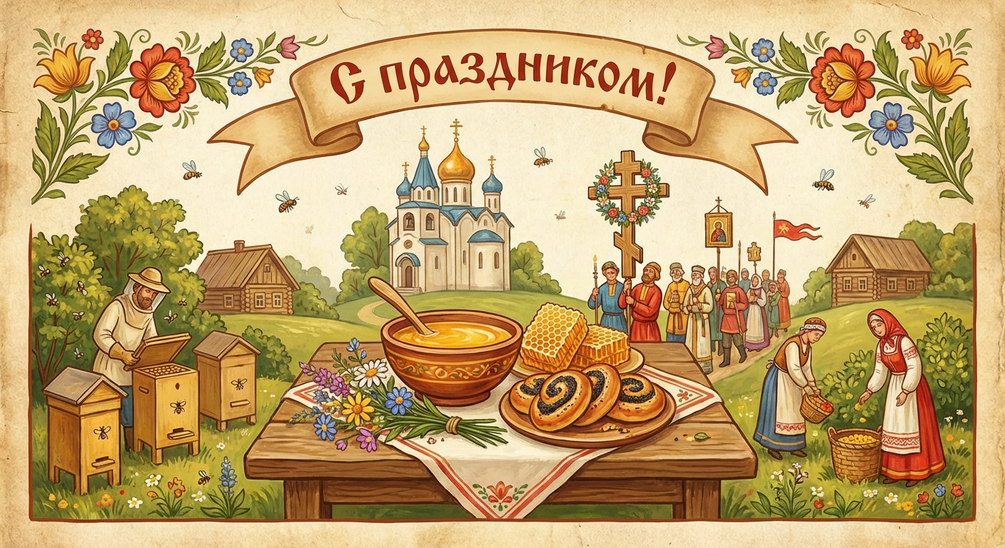 Создать открытку-картинку с поздравлением на Успенский пост с помощью нейросети