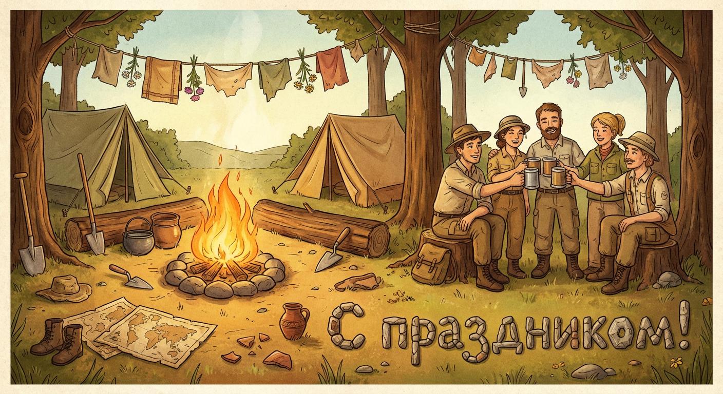 Создать открытку-картинку с поздравлением на День археолога с помощью нейросети