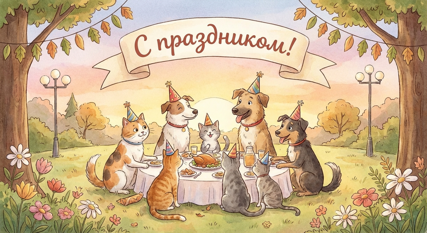 Создать открытку-картинку с поздравлением на Всемирный день бездомных животных с помощью нейросети