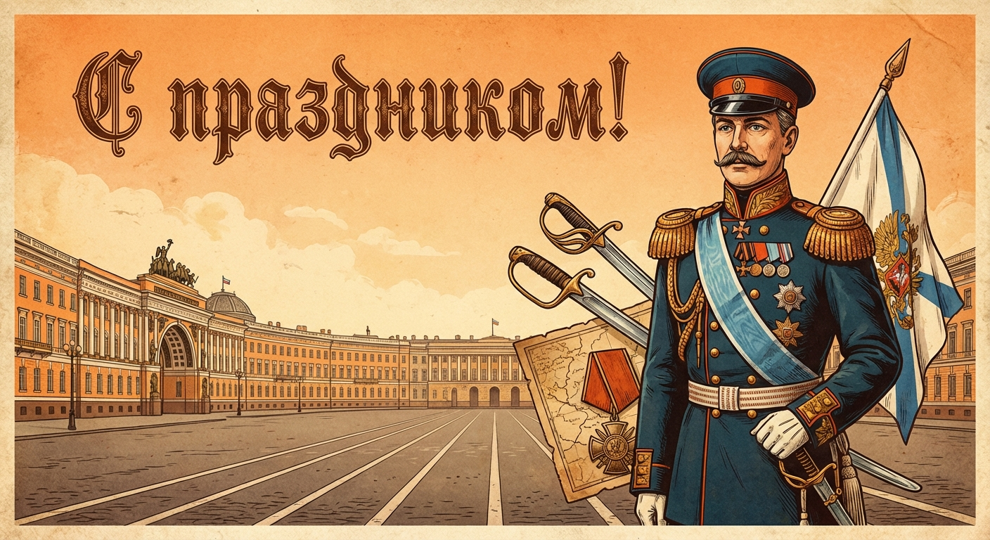 Создать открытку-картинку с поздравлением на День офицера с помощью нейросети