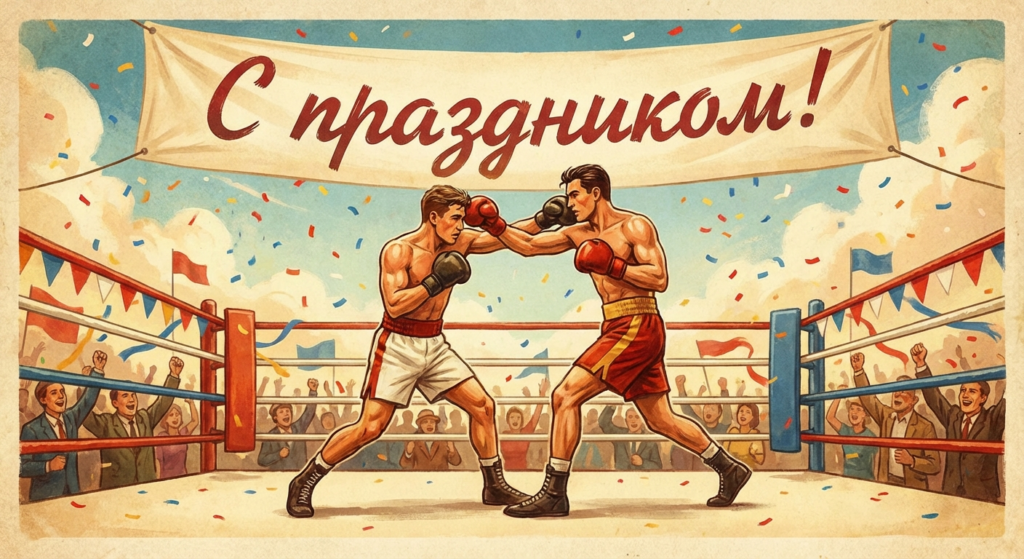 Создать открытку-картинку с поздравлением на Международный день бокса с помощью нейросети