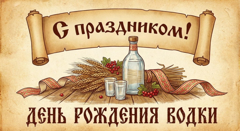 Создать открытку-картинку с поздравлением на День рождения водки с помощью нейросети