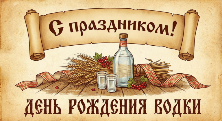 Создать открытку-картинку с поздравлением на День рождения водки с помощью нейросети