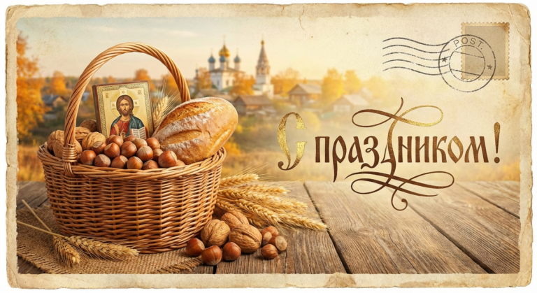 Создать открытку-картинку с поздравлением на Третий (Ореховый) Спас с помощью нейросети