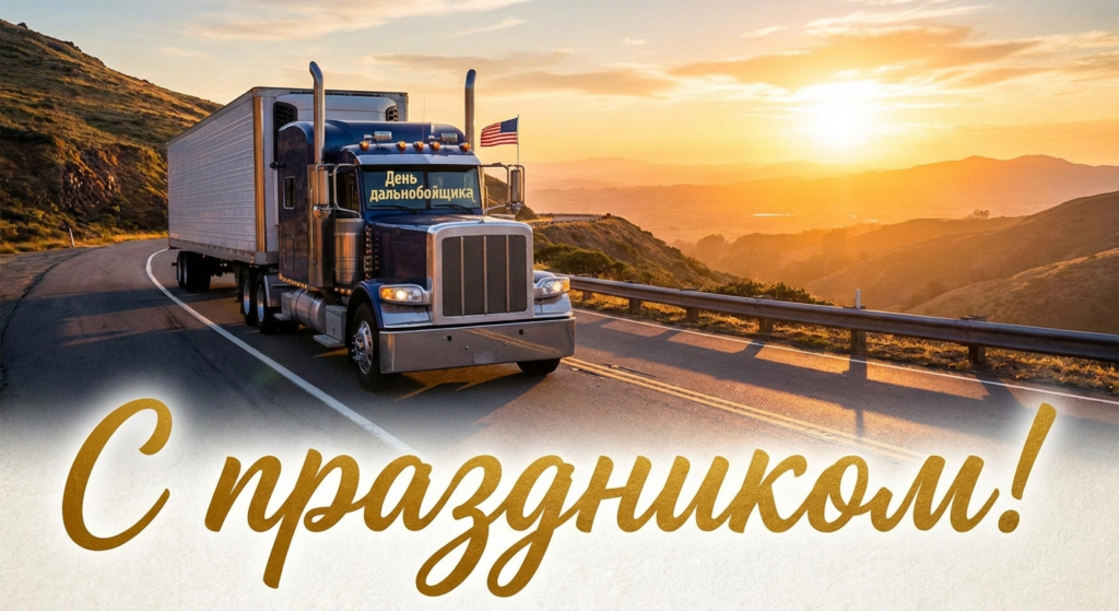 Создать открытку-картинку с поздравлением на День дальнобойщика с помощью нейросети