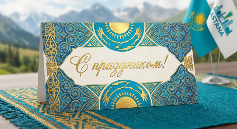 Создать открытку-картинку с поздравлением на День конституции Казахстана с помощью нейросети