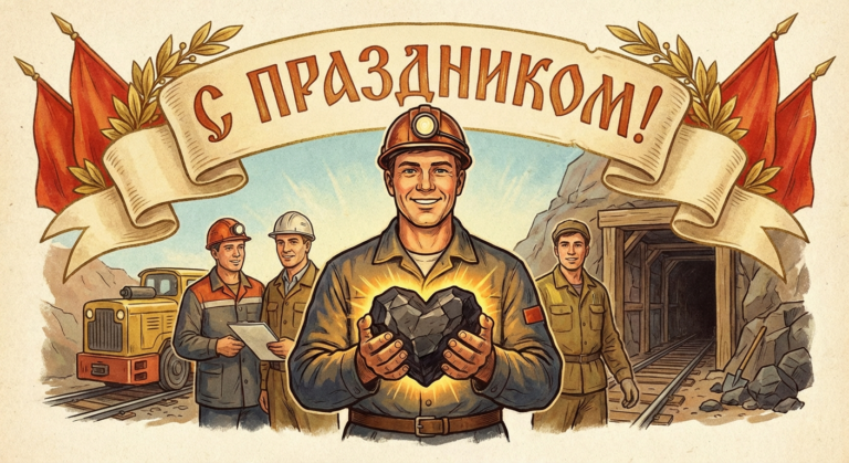 Создать открытку-картинку с поздравлением на День шахтера с помощью нейросети