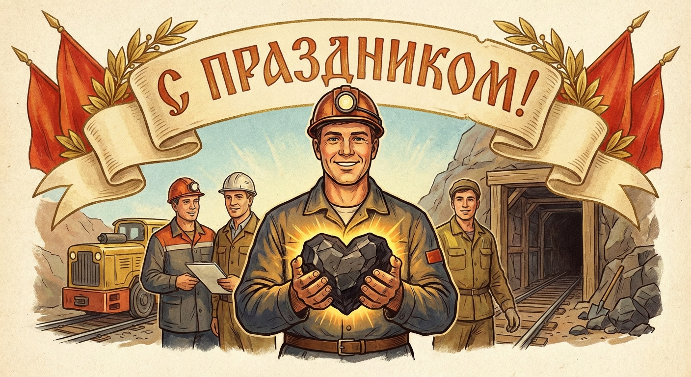 Создать открытку-картинку с поздравлением на День шахтера с помощью нейросети