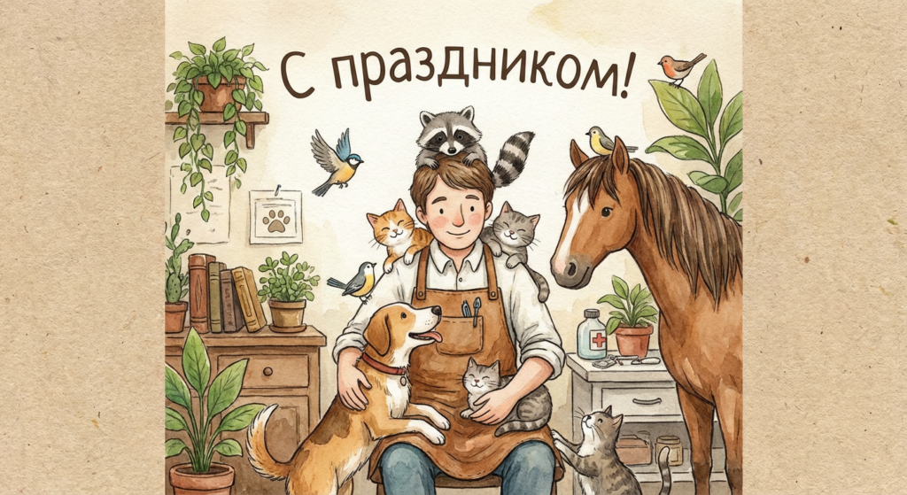 Создать открытку-картинку с поздравлением на День ветеринара с помощью нейросети